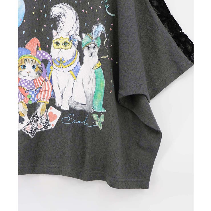 仮面舞踏会のネコ柄 ドルマンスリーブTシャツ | ScoLar | 詳細画像16 