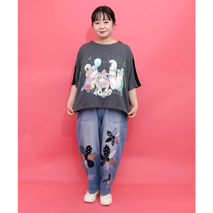 仮面舞踏会のネコ柄 ドルマンスリーブTシャツ | ScoLar | 詳細画像1 