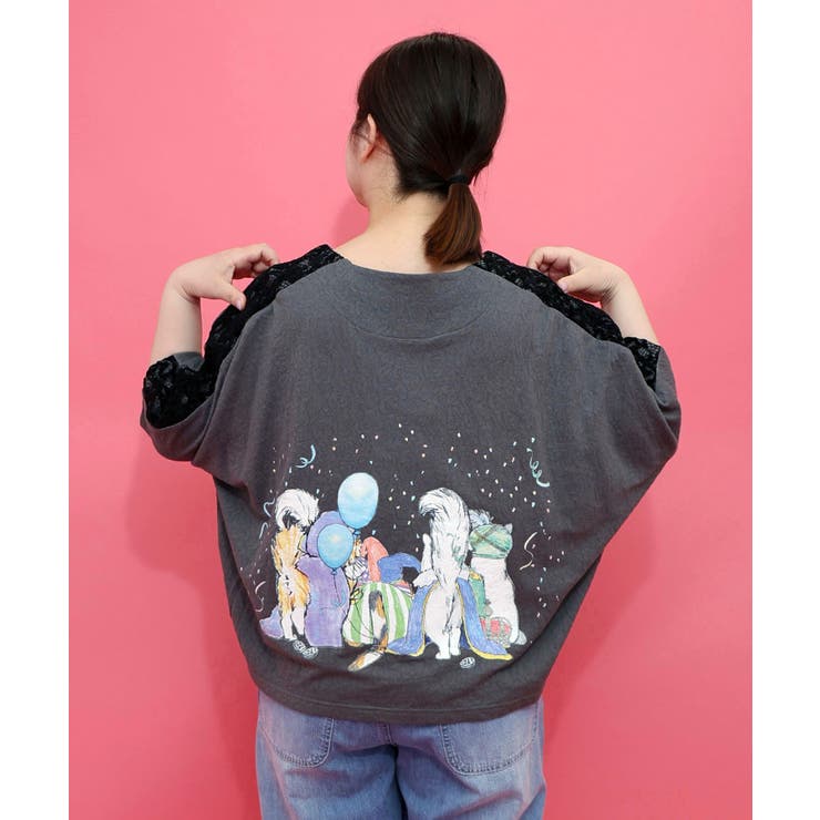 仮面舞踏会のネコ柄 ドルマンスリーブTシャツ | ScoLar | 詳細画像3 