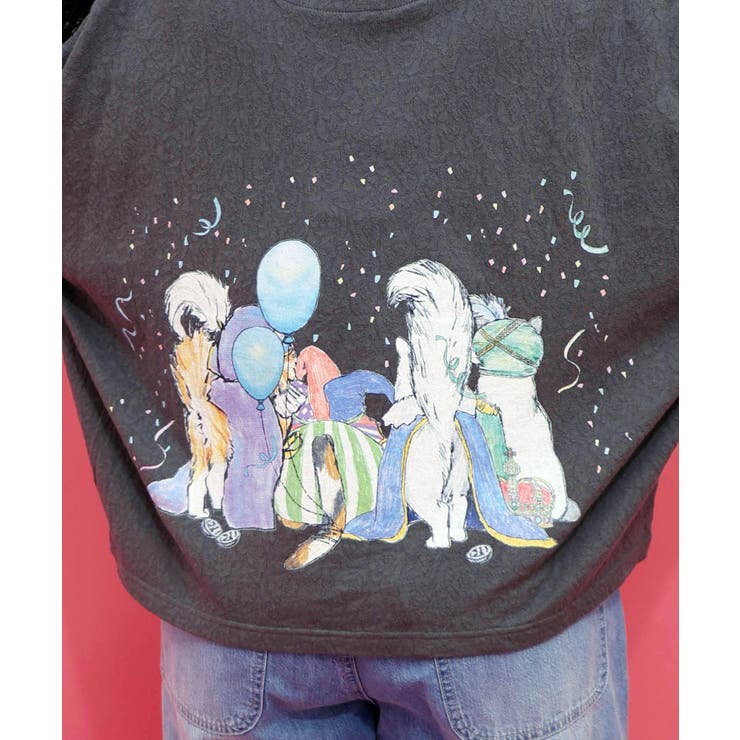 仮面舞踏会のネコ柄 ドルマンスリーブTシャツ | ScoLar | 詳細画像5 