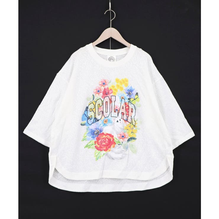 花ネコ発泡プリント ローズジャガードTシャツ | ScoLar | 詳細画像6 