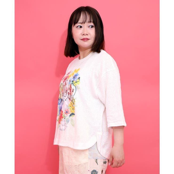 花ネコ発泡プリント ローズジャガードTシャツ | ScoLar | 詳細画像2 