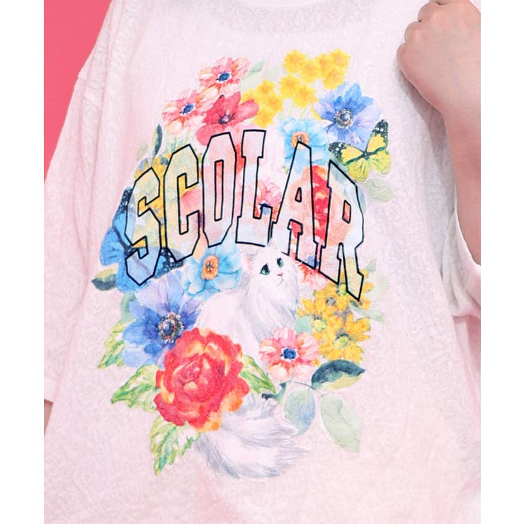 花ネコ発泡プリント ローズジャガードTシャツ | ScoLar | 詳細画像4 