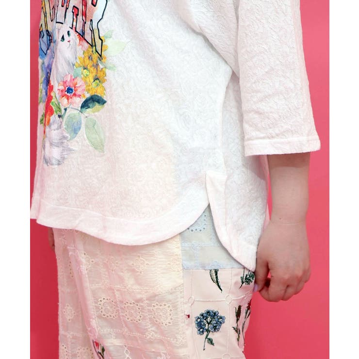花ネコ発泡プリント ローズジャガードTシャツ | ScoLar | 詳細画像5 