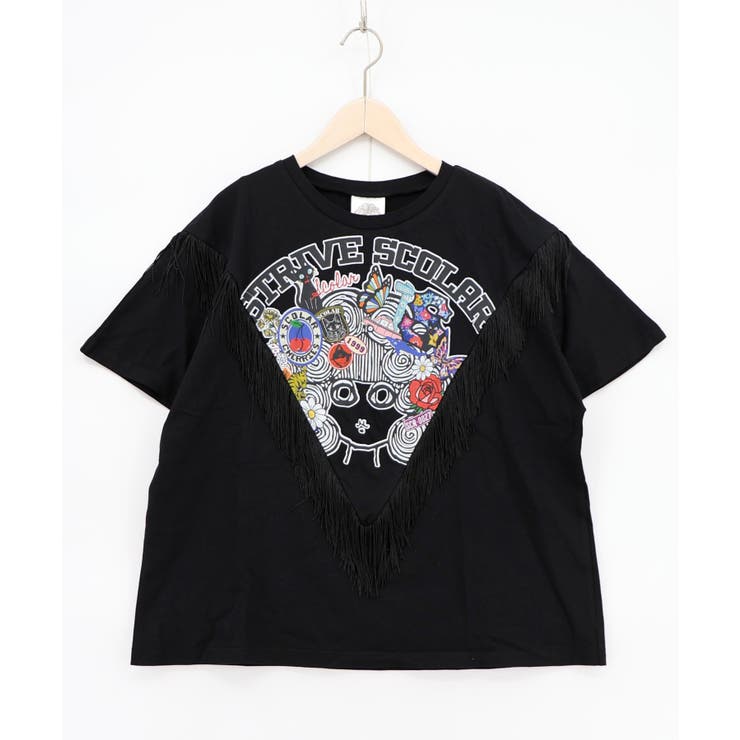 ブラック | フリンジ入り アメリカン風スカラーちゃんTシャツ | ScoLar