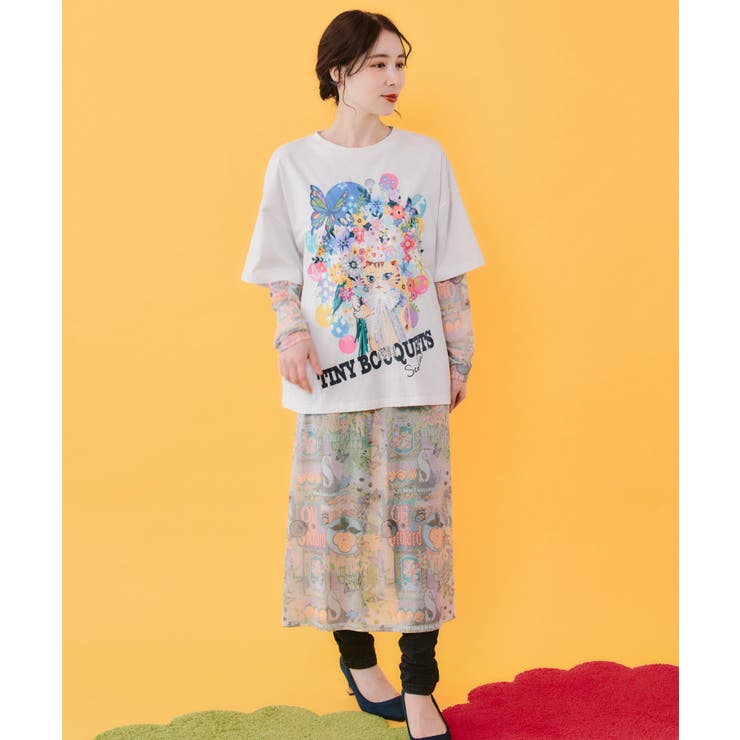 4柄展開 ロングスリーブソフトチュールワンピース | ScoLar | 詳細画像6 