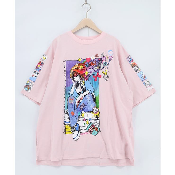 ピンク | カラフルストリートガール柄Tシャツ | ScoLar