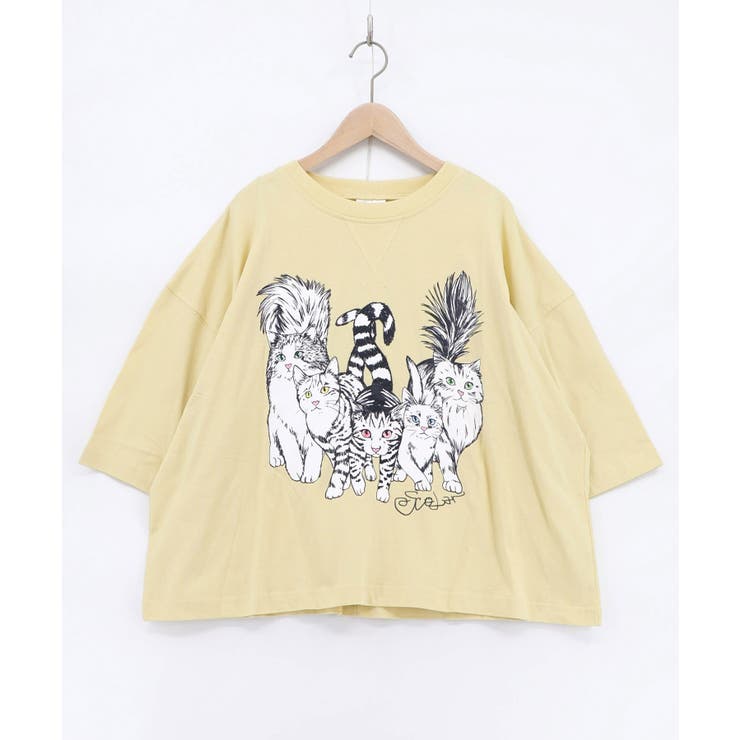 イエロー | にらめっこネコちゃん ワイドTシャツ | ScoLar