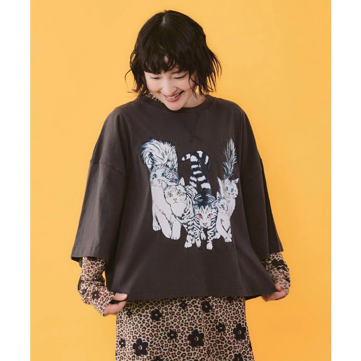 にらめっこネコちゃん ワイドTシャツ | ScoLar | 詳細画像2 