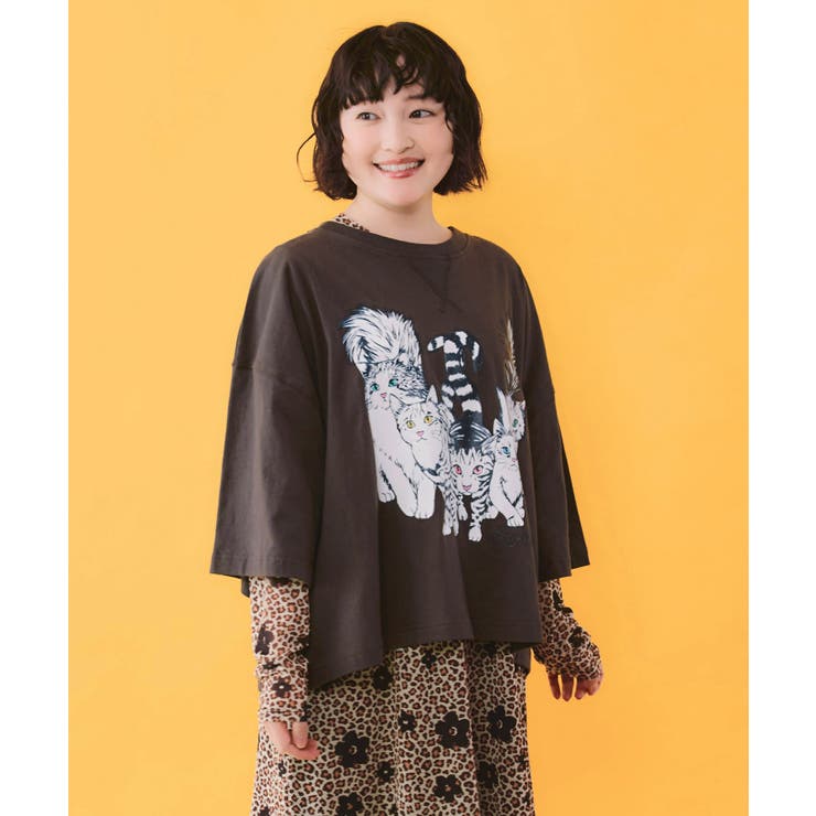 にらめっこネコちゃん ワイドTシャツ | ScoLar | 詳細画像3 