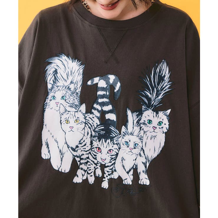 にらめっこネコちゃん ワイドTシャツ | ScoLar | 詳細画像6 