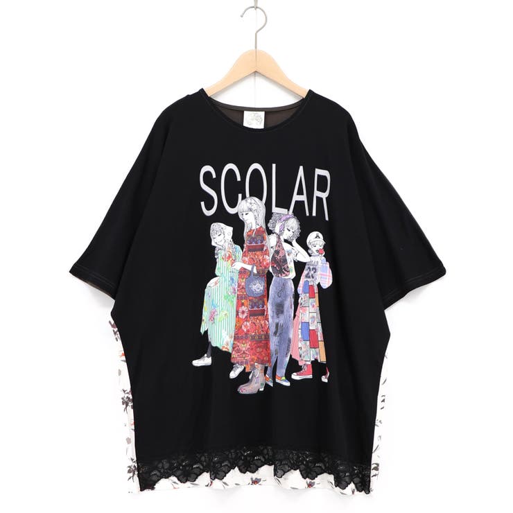 ブラック | スカラーガールズ レース付きTシャツ | ScoLar