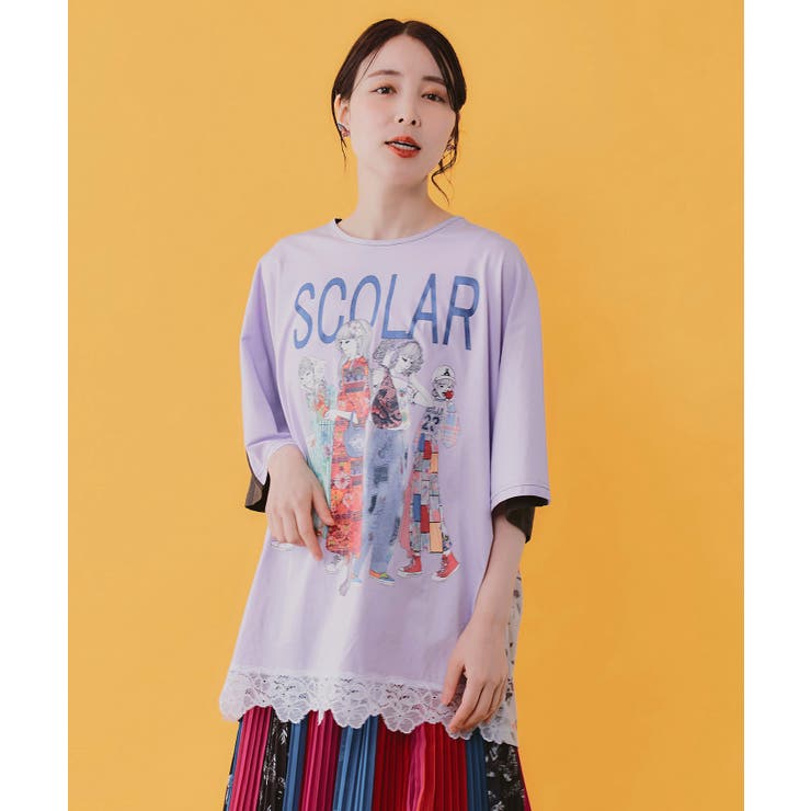 パープル | スカラーガールズ レース付きTシャツ | ScoLar