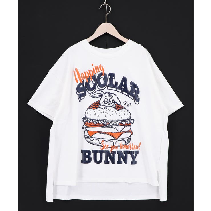 お昼寝ウサギinスカラーバーガー柄Tシャツ | ScoLar | 詳細画像9 