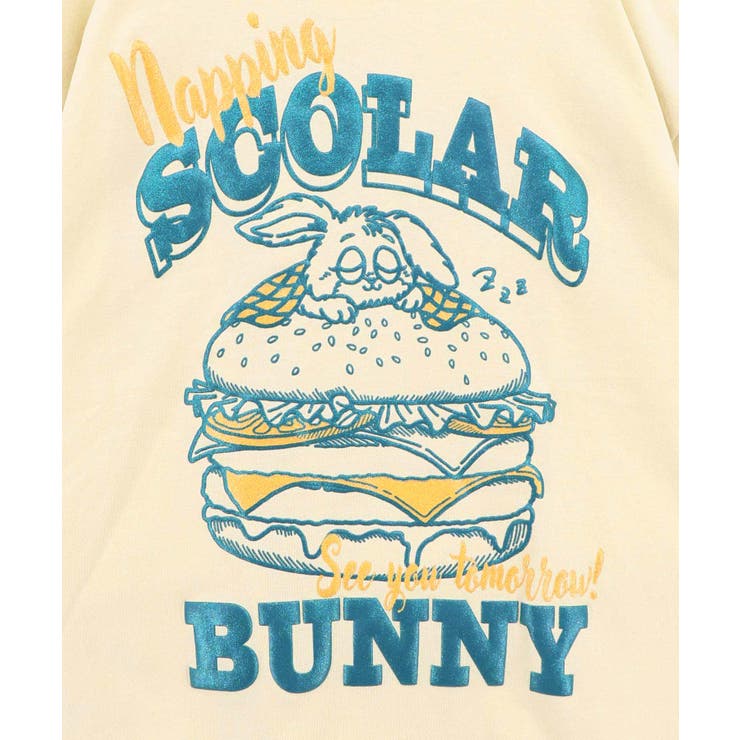 お昼寝ウサギinスカラーバーガー柄Tシャツ | ScoLar | 詳細画像13 