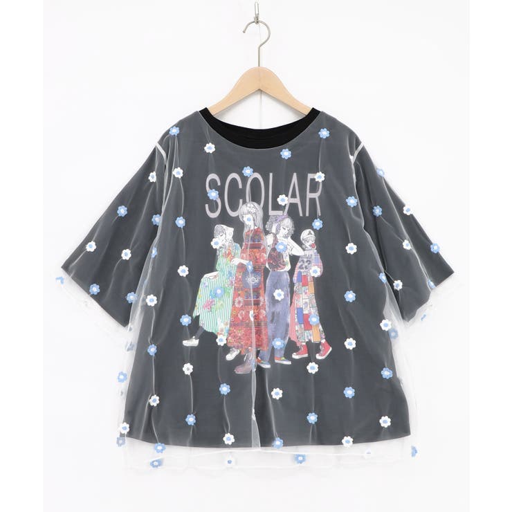 スカラーガールズ 花刺繍チュール重ねTシャツ | ScoLar | 詳細画像8 