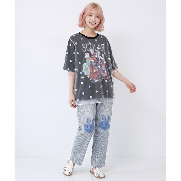 スカラーガールズ 花刺繍チュール重ねTシャツ | ScoLar | 詳細画像1 