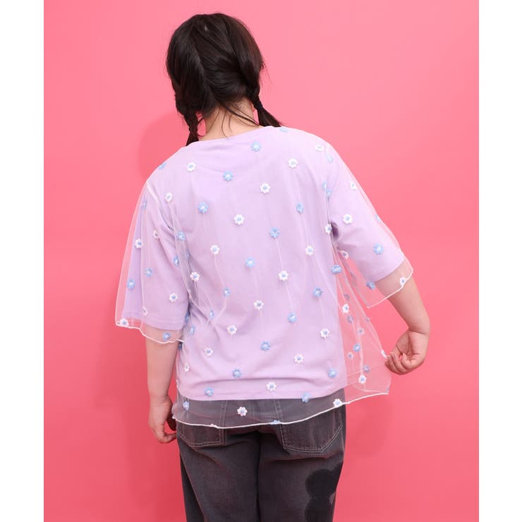 スカラーガールズ 花刺繍チュール重ねTシャツ | ScoLar | 詳細画像3 