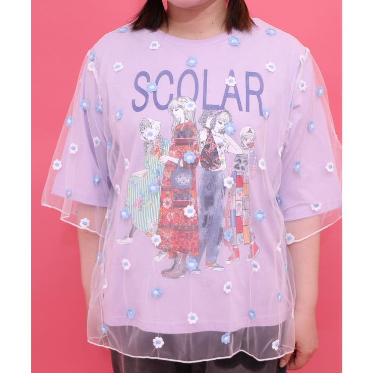 スカラーガールズ 花刺繍チュール重ねTシャツ | ScoLar | 詳細画像5 