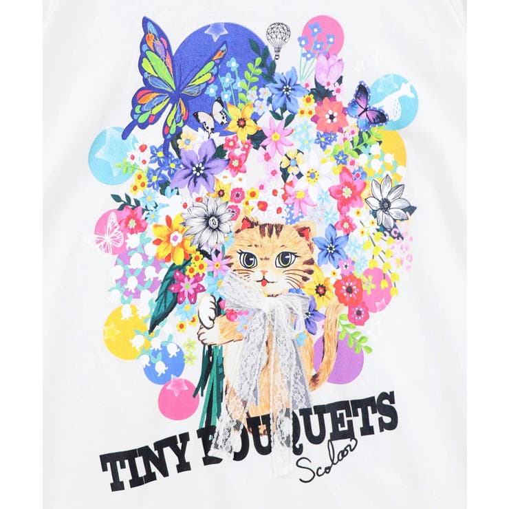 レースリボン付き 花ネコ柄Tシャツ | ScoLar | 詳細画像9 