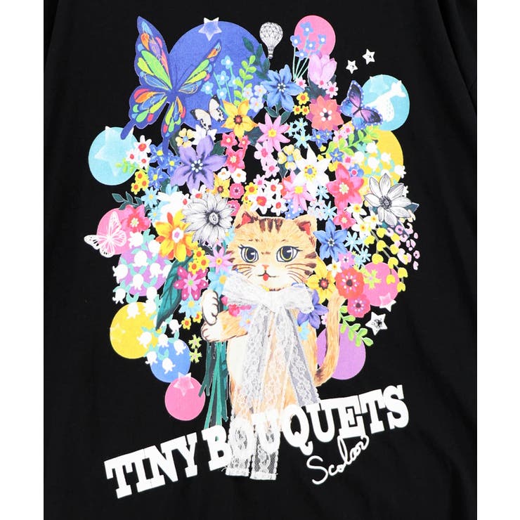 レースリボン付き 花ネコ柄Tシャツ | ScoLar | 詳細画像10 