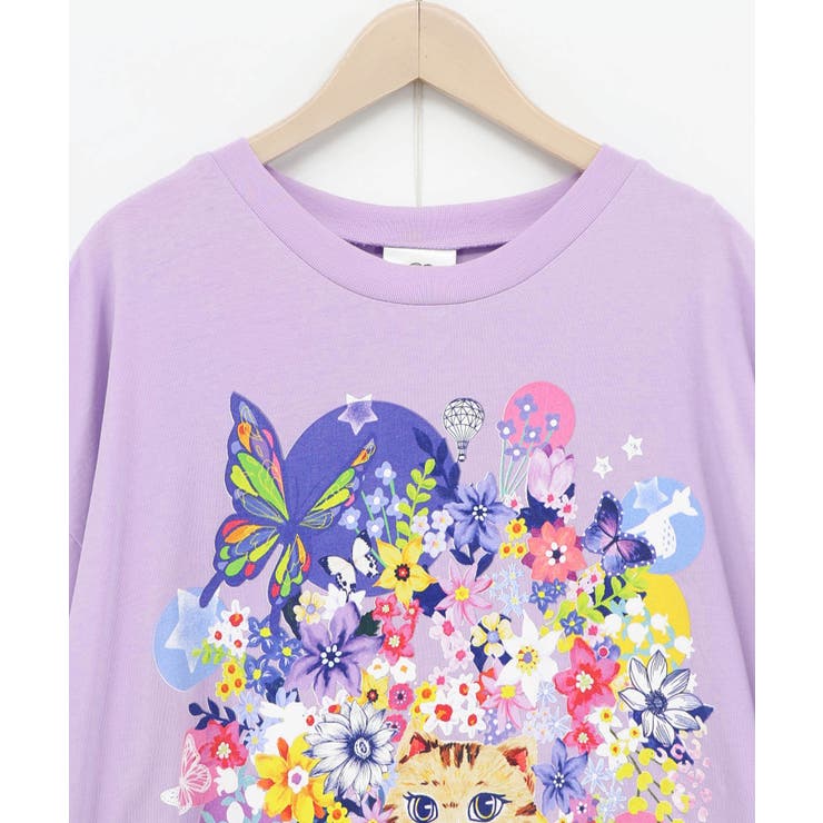 レースリボン付き 花ネコ柄Tシャツ | ScoLar | 詳細画像12 