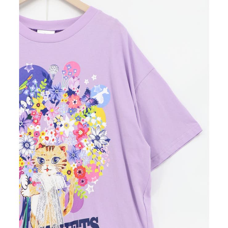 レースリボン付き 花ネコ柄Tシャツ | ScoLar | 詳細画像13 