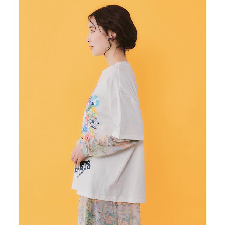 レースリボン付き 花ネコ柄Tシャツ | ScoLar | 詳細画像3 