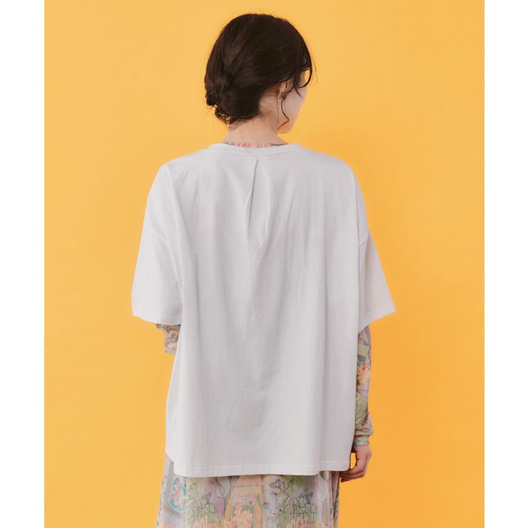 レースリボン付き 花ネコ柄Tシャツ | ScoLar | 詳細画像4 
