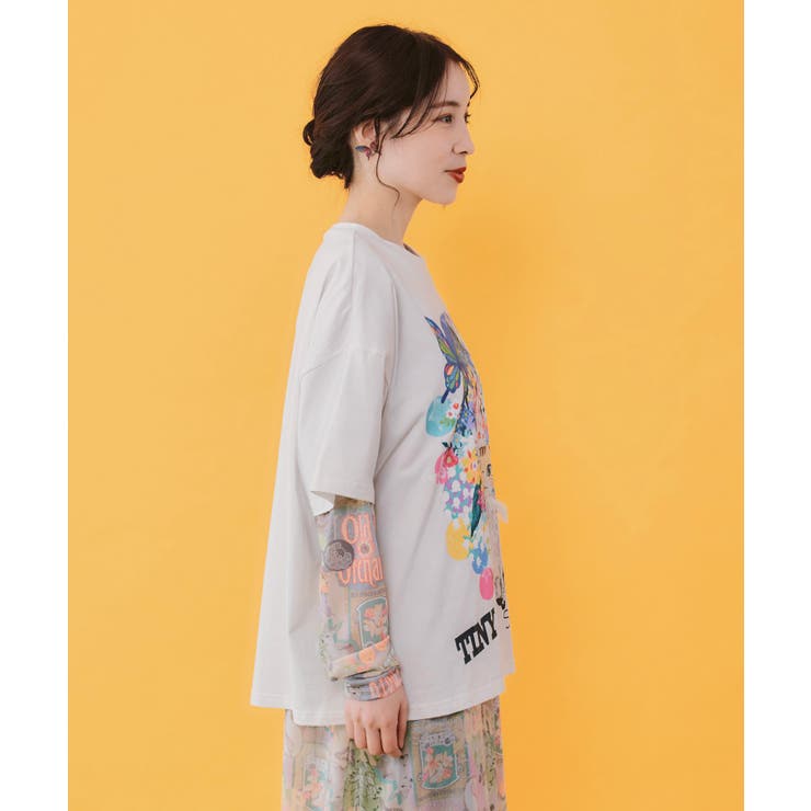レースリボン付き 花ネコ柄Tシャツ | ScoLar | 詳細画像5 