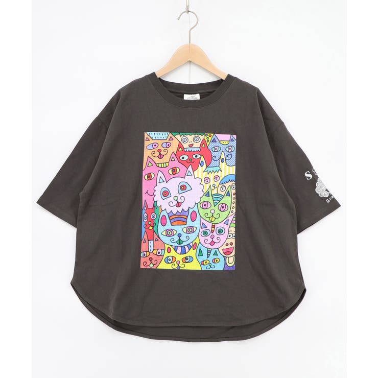 チャコールグレー | 【イラスト募集】色いろなネコいっぱい柄Tシャツ | ScoLar