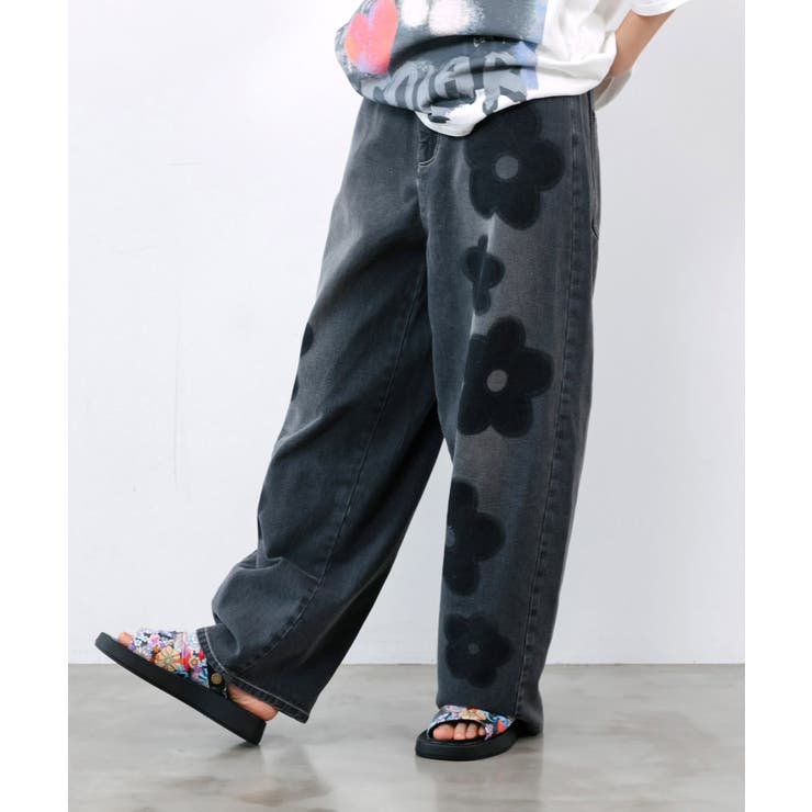 フラワー柄 ブリーチ加工デニムパンツ | ScoLar | 詳細画像5 