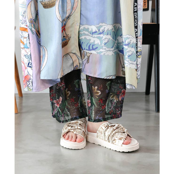 ブラック | 2柄展開 シアー裾切替 ボドレーペチパンツ | ScoLar