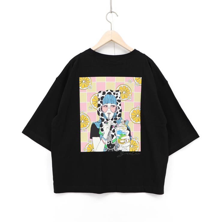 ブラック | スカラーレモンガール柄 接触冷感Tシャツ | ScoLar