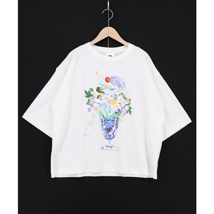 オフホワイト | スカラー特製お月見パフェ柄 接触冷感Tシャツ | ScoLar