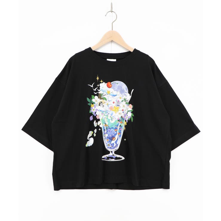 ブラック | スカラー特製お月見パフェ柄 接触冷感Tシャツ | ScoLar