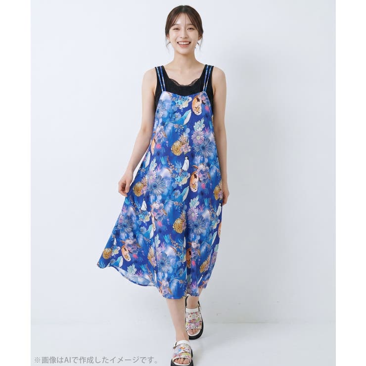 ブルー | お花いっぱい水族館柄 キャミワンピース | ScoLar