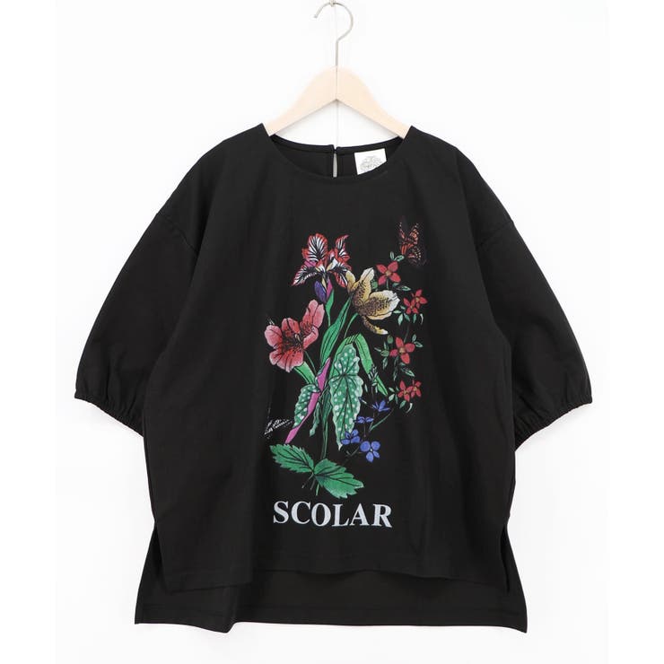 熱帯花柄 袖ギャザー入りTシャツ | ScoLar | 詳細画像8 