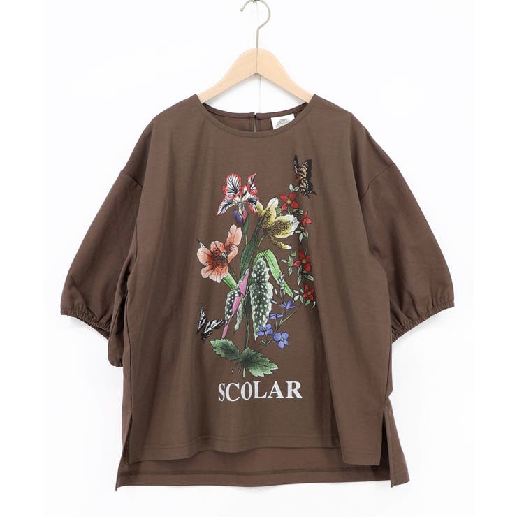 熱帯花柄 袖ギャザー入りTシャツ | ScoLar | 詳細画像11 