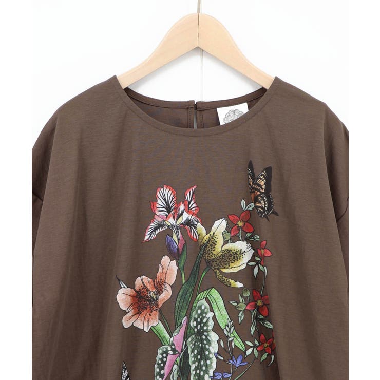 熱帯花柄 袖ギャザー入りTシャツ | ScoLar | 詳細画像13 