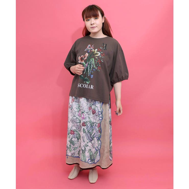 熱帯花柄 袖ギャザー入りTシャツ | ScoLar | 詳細画像2 