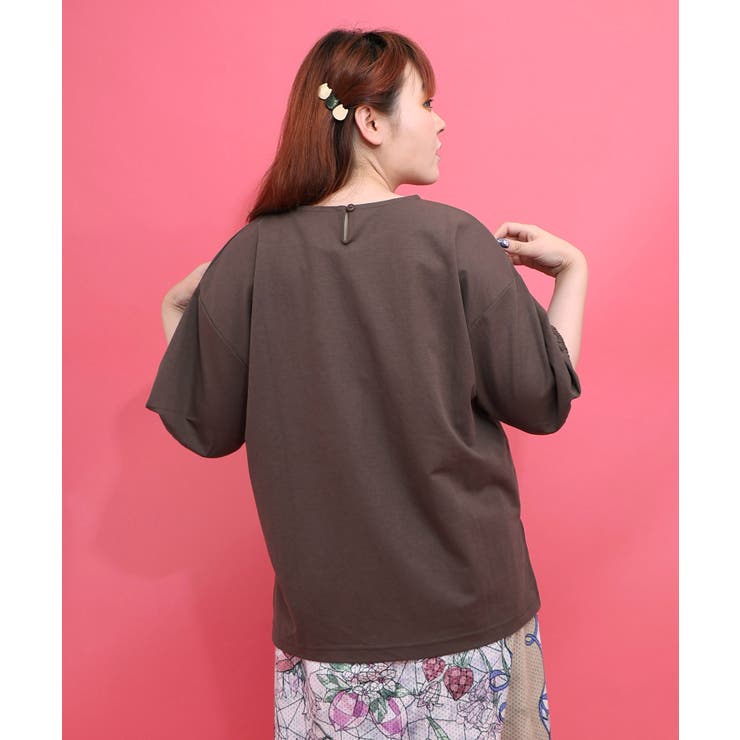 熱帯花柄 袖ギャザー入りTシャツ | ScoLar | 詳細画像4 