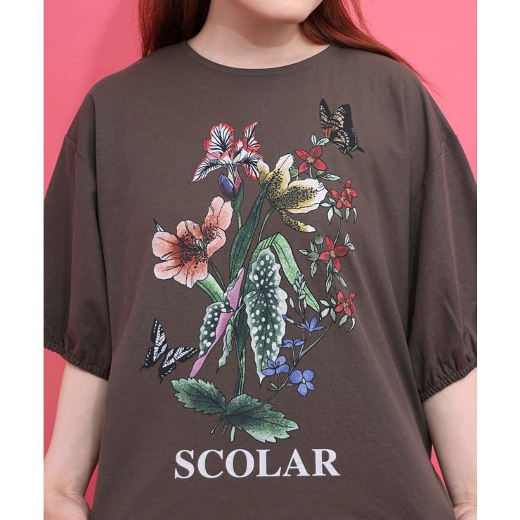 熱帯花柄 袖ギャザー入りTシャツ | ScoLar | 詳細画像5 