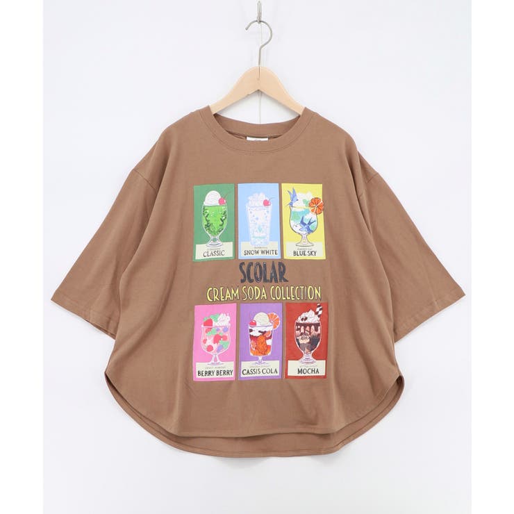 ブラウン | スカラークリームソーダコレクション柄Tシャツ | ScoLar