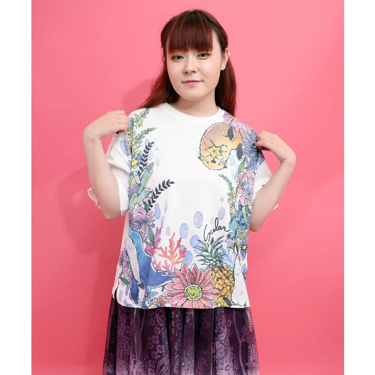オフホワイト | お花いっぱい水族館柄Tシャツ | ScoLar