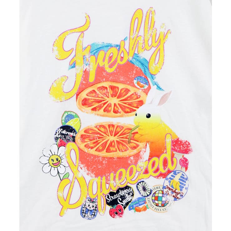 オレンジ大好きうさぎ柄 フリル付きTシャツ | ScoLar | 詳細画像3 