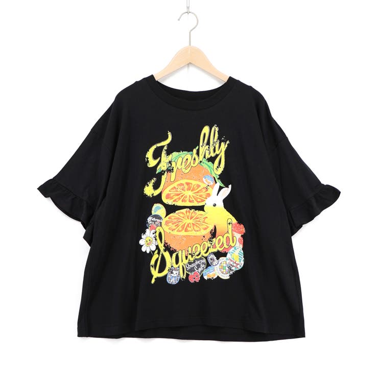 オレンジ大好きうさぎ柄 フリル付きTシャツ | ScoLar | 詳細画像4 