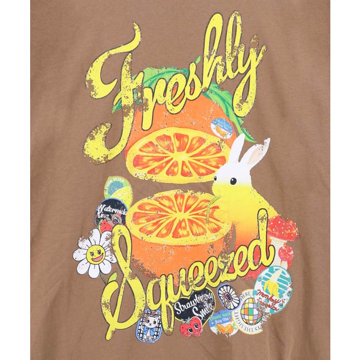 オレンジ大好きうさぎ柄 フリル付きTシャツ | ScoLar | 詳細画像6 
