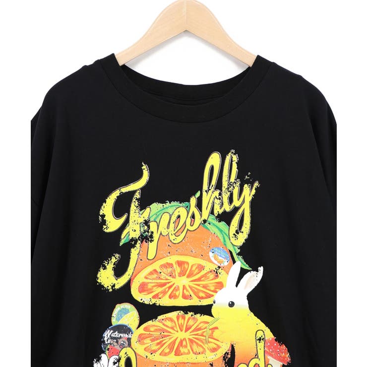 オレンジ大好きうさぎ柄 フリル付きTシャツ | ScoLar | 詳細画像7 