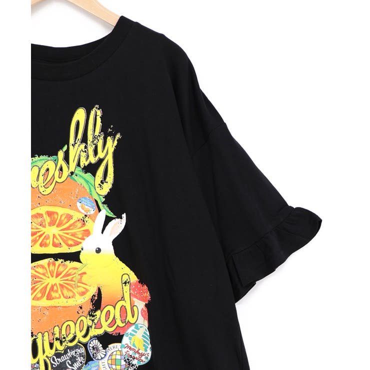 オレンジ大好きうさぎ柄 フリル付きTシャツ | ScoLar | 詳細画像8 